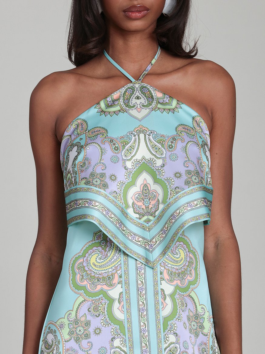paisley satin scarf halter mini dress paisley satin scarf halter mini dress