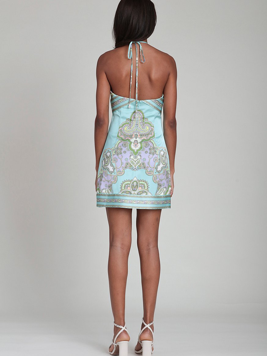 paisley satin scarf halter mini dress paisley satin scarf halter mini dress