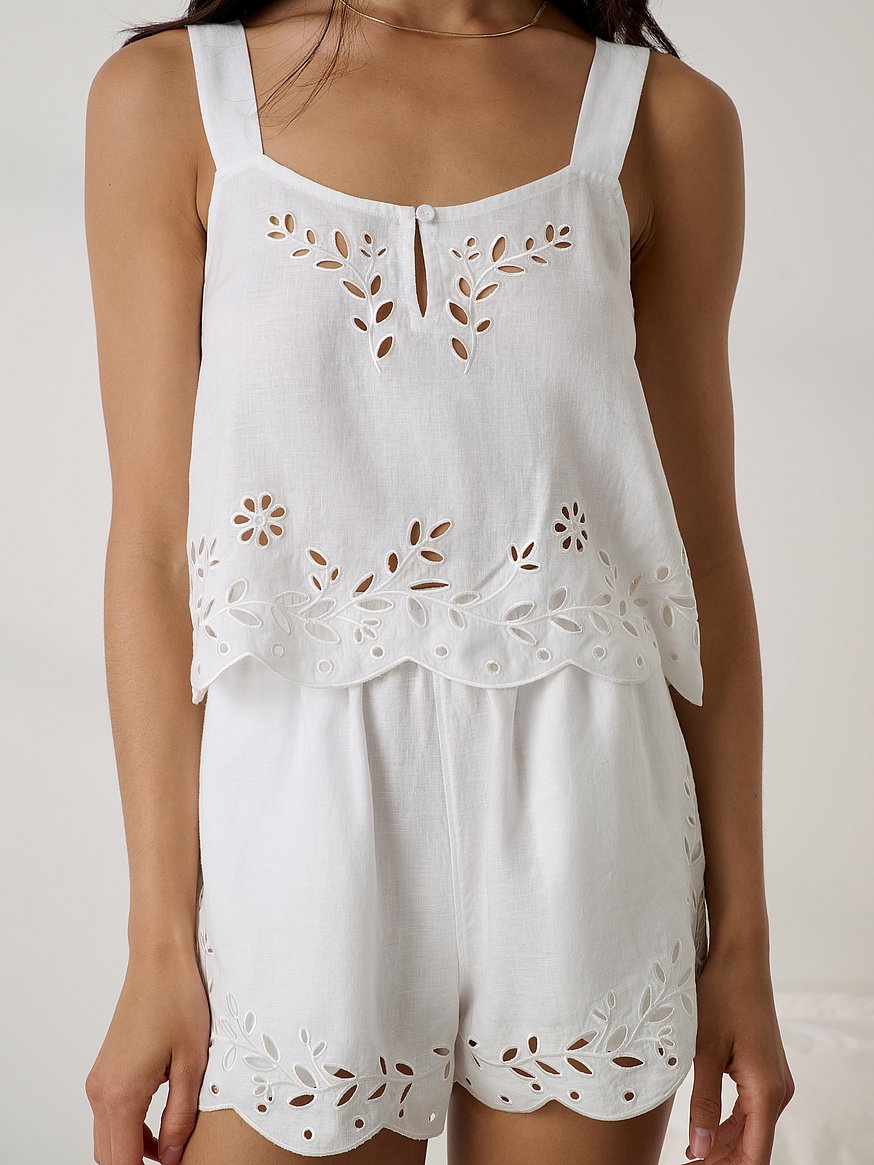 linen embroidered eyelet tank linen embroidered eyelet tank