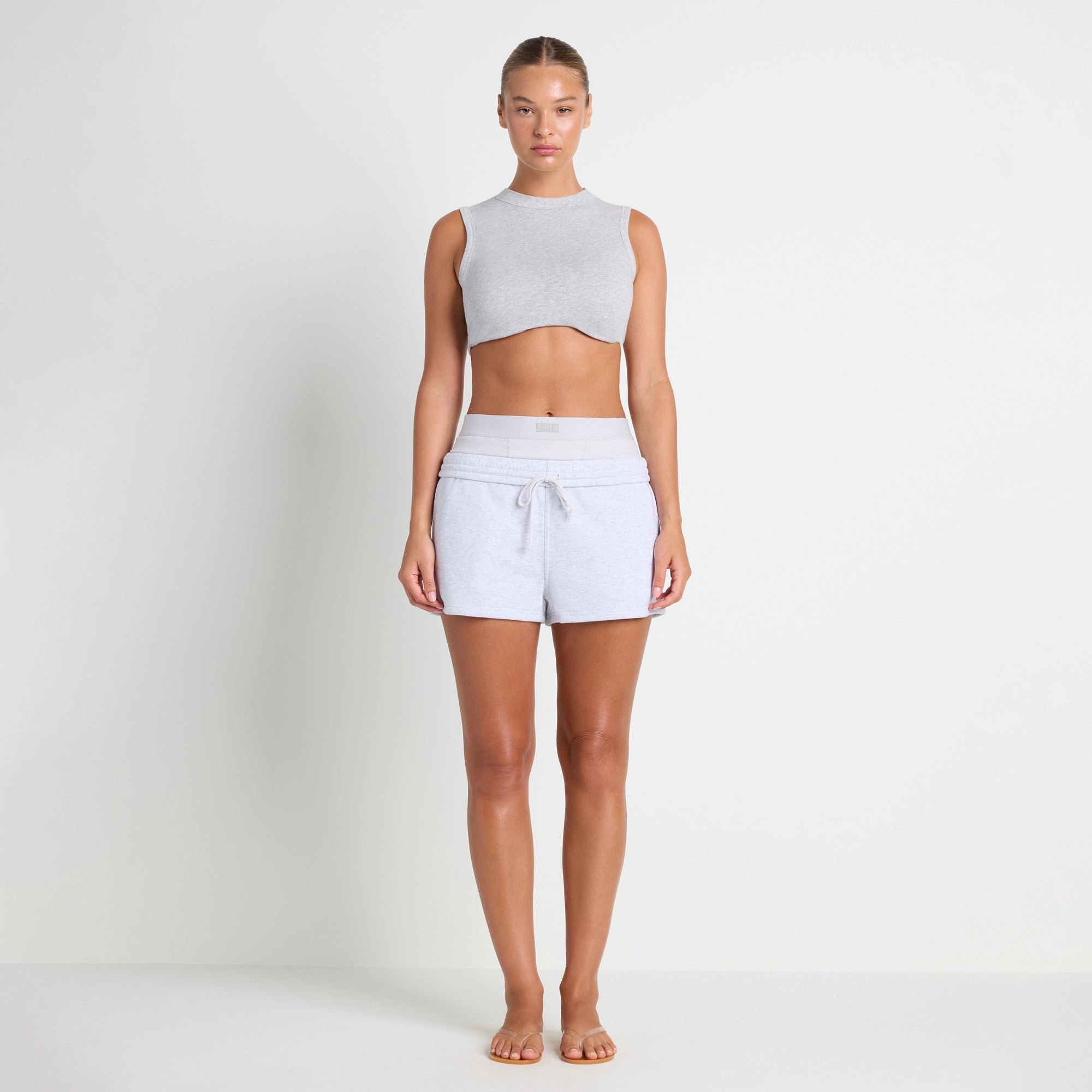 cotton fleece double waistband short cotton fleece double waistband short