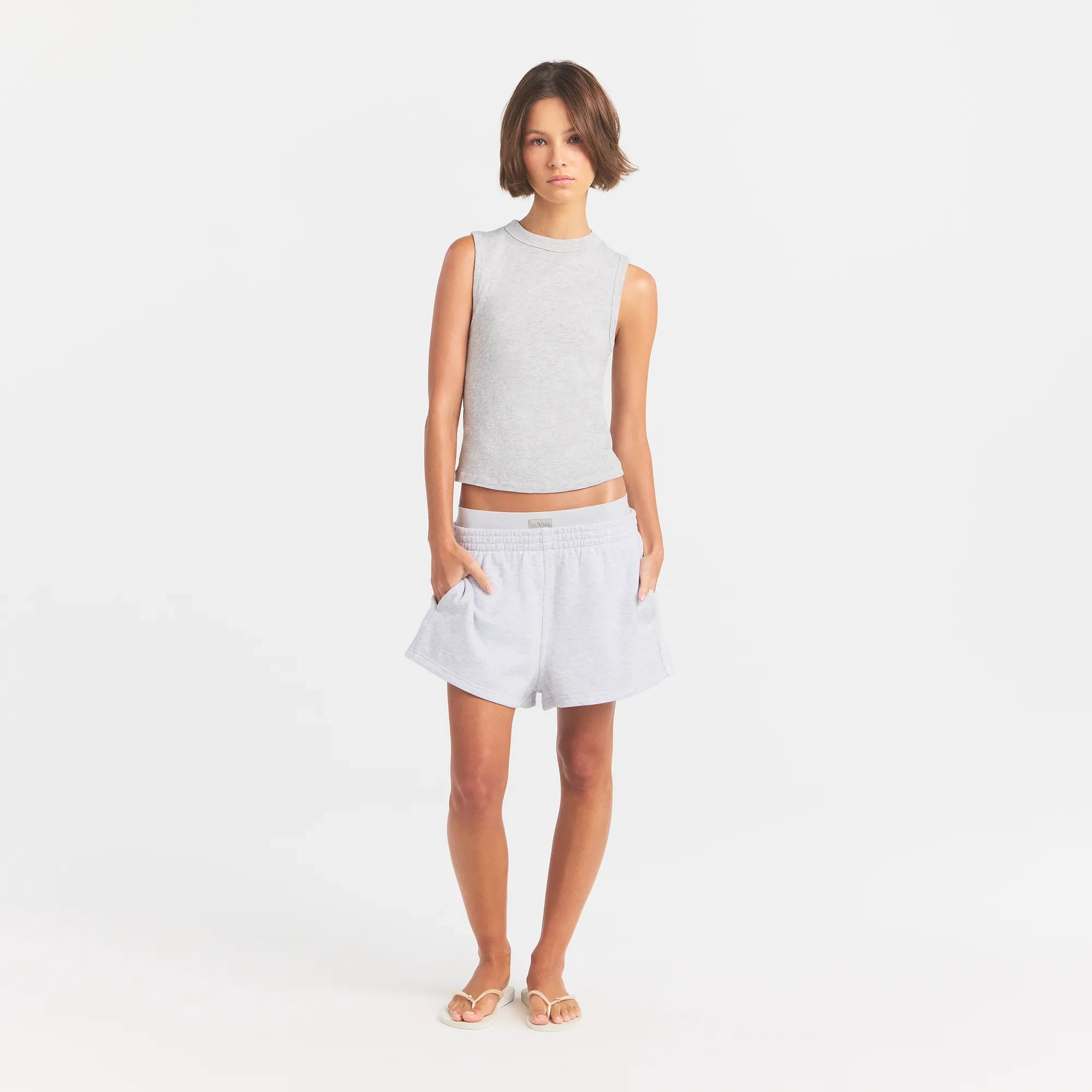 cotton fleece double waistband short cotton fleece double waistband short