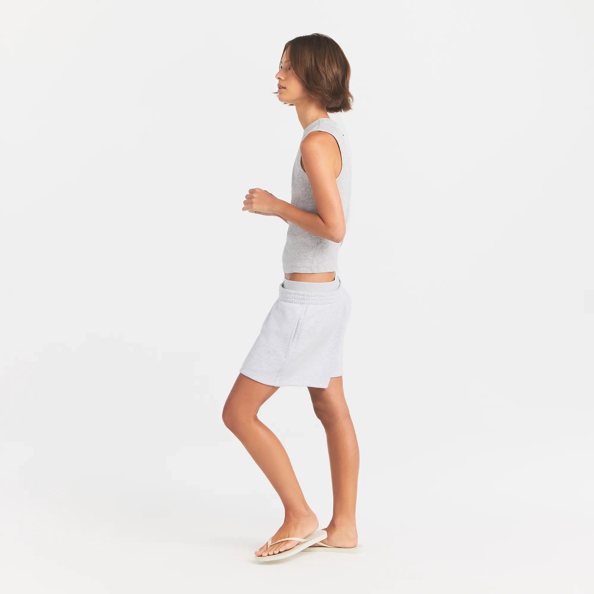 cotton fleece double waistband short cotton fleece double waistband short
