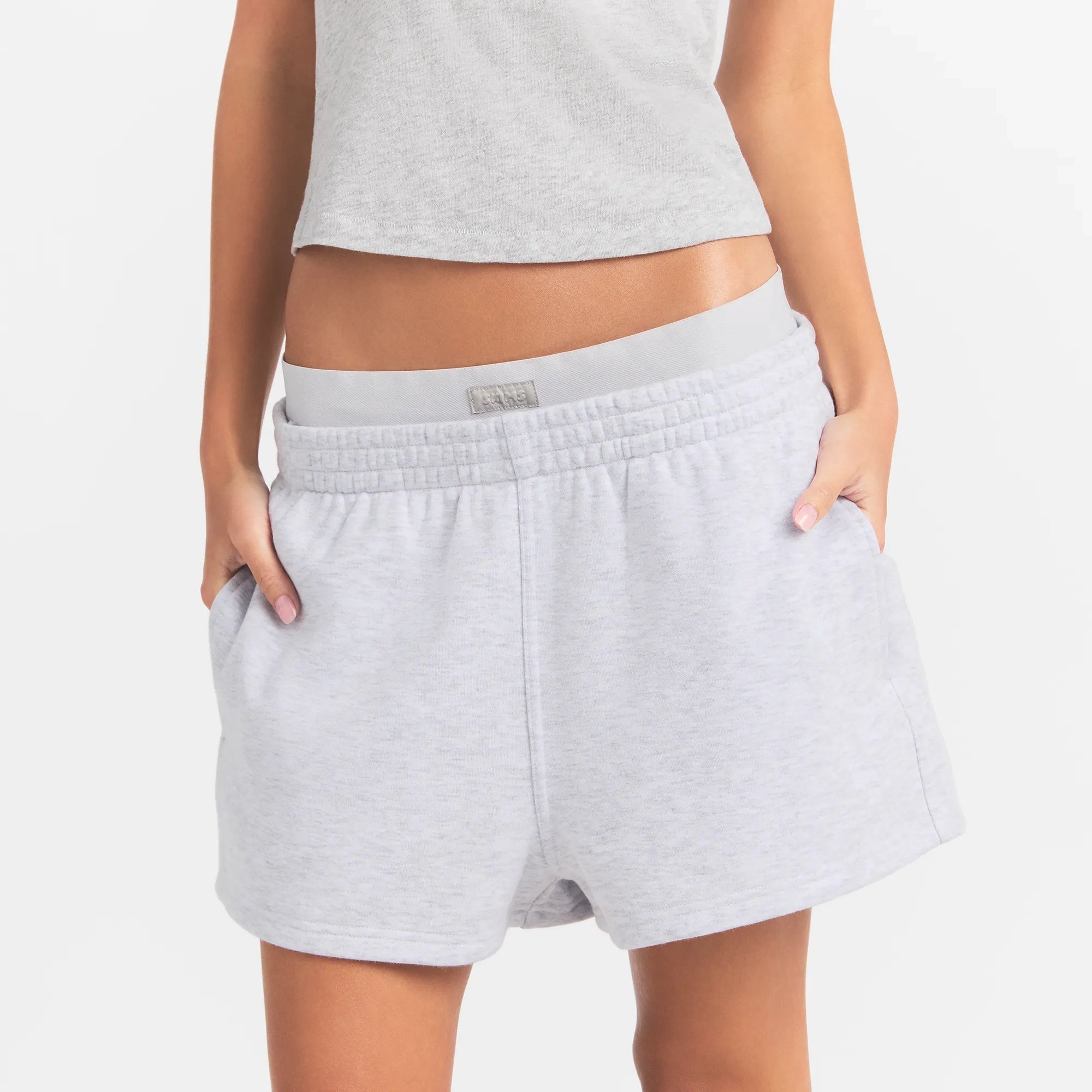 cotton fleece double waistband short cotton fleece double waistband short