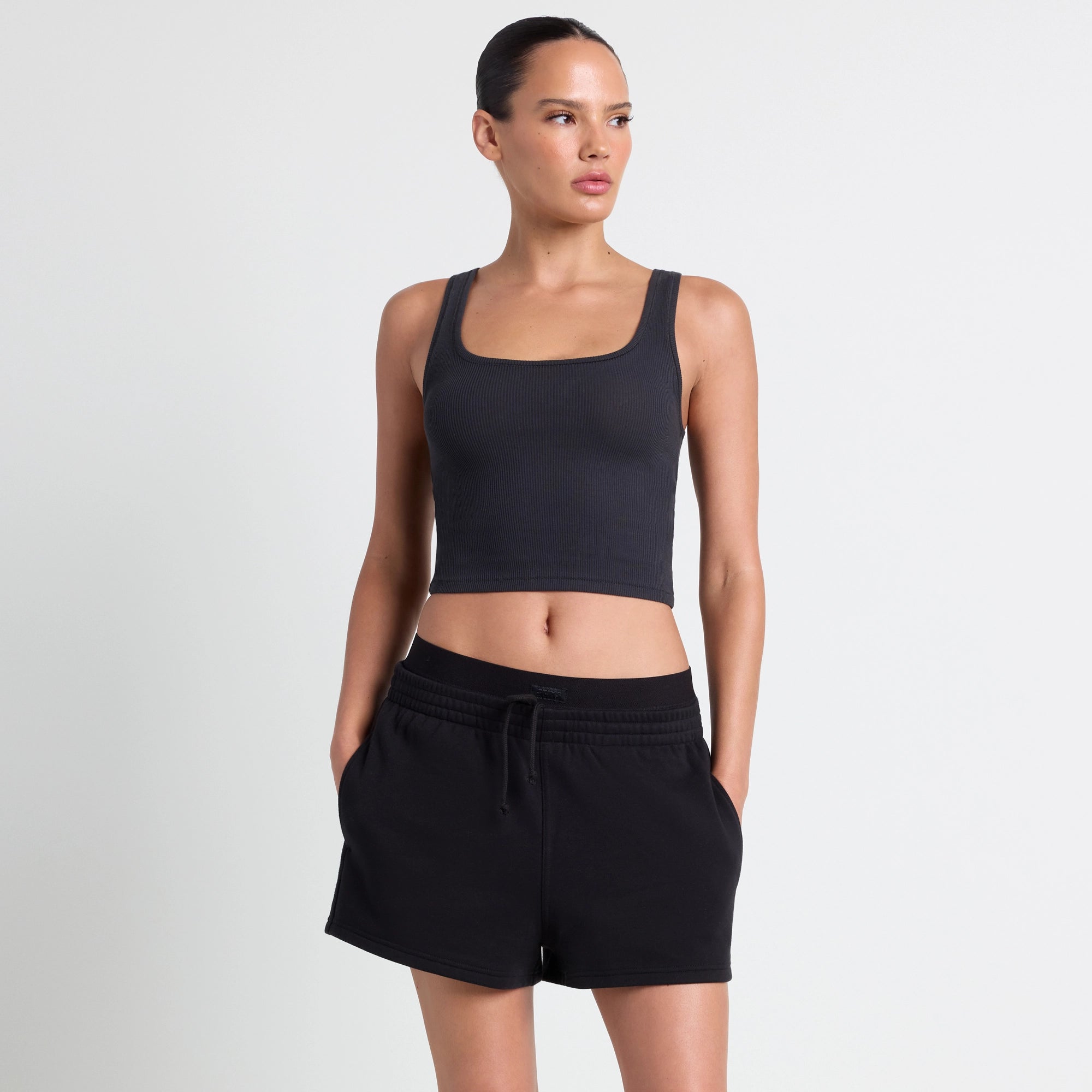 cotton fleece double waistband short cotton fleece double waistband short