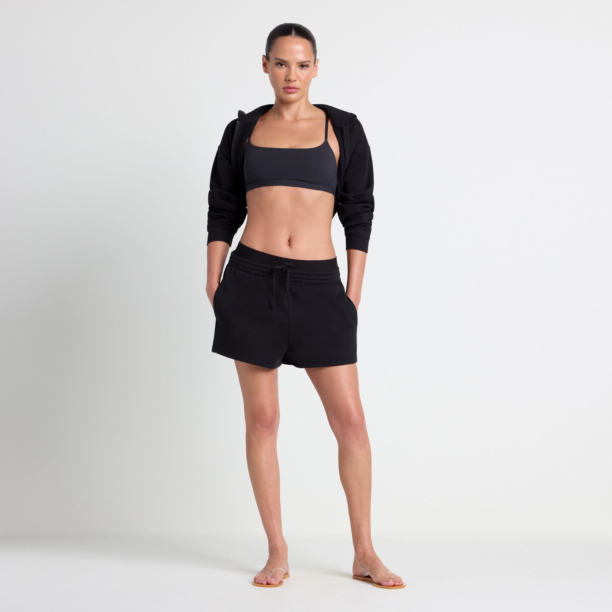 cotton fleece double waistband short cotton fleece double waistband short