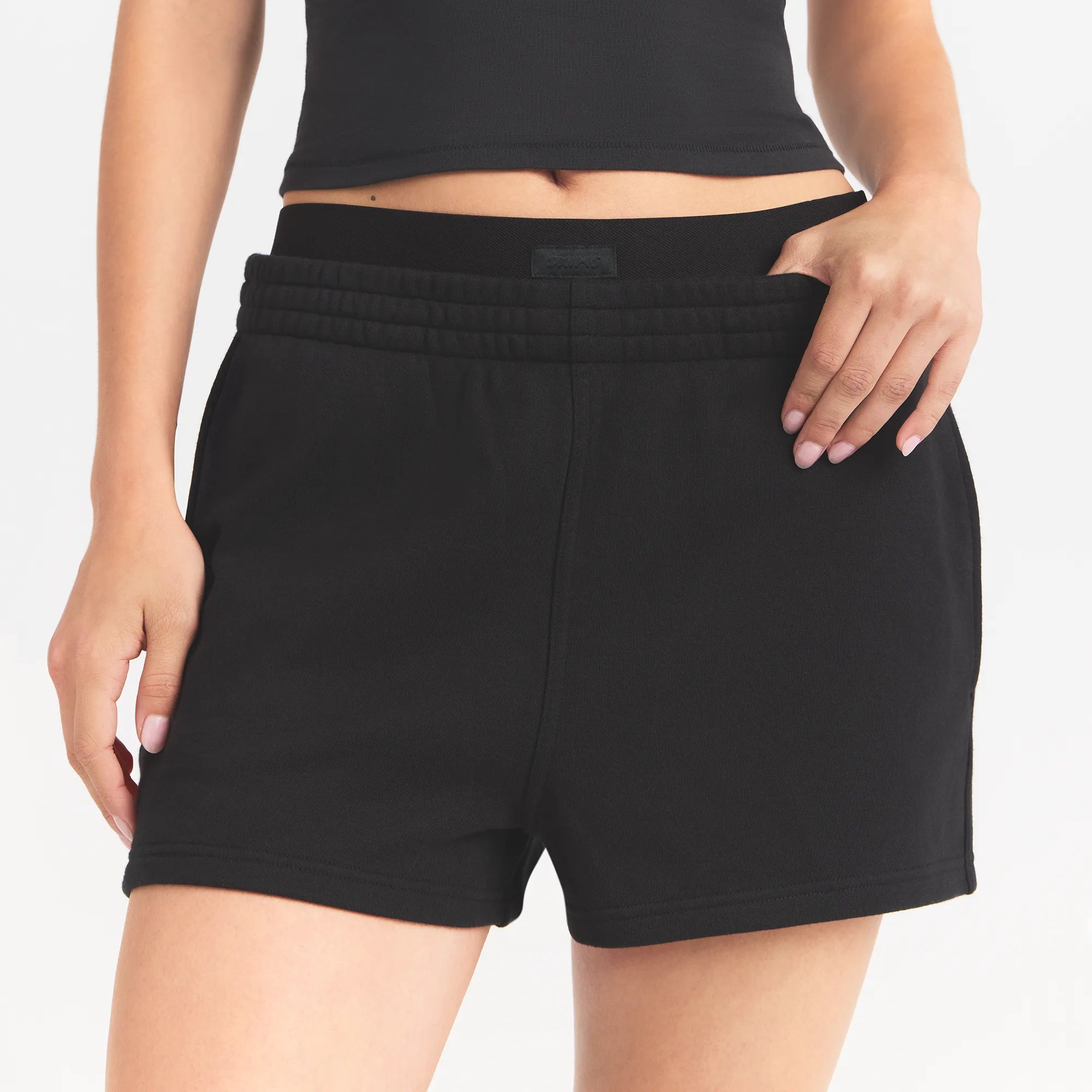 cotton fleece double waistband short cotton fleece double waistband short