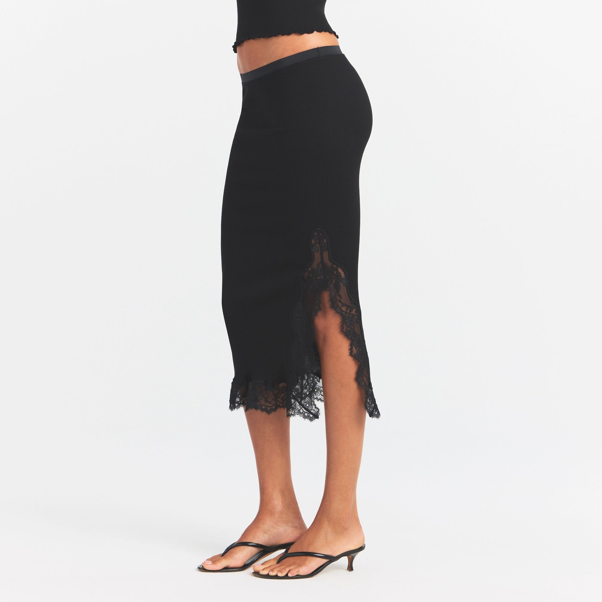 rib knit lace midi skirt rib knit lace midi skirt