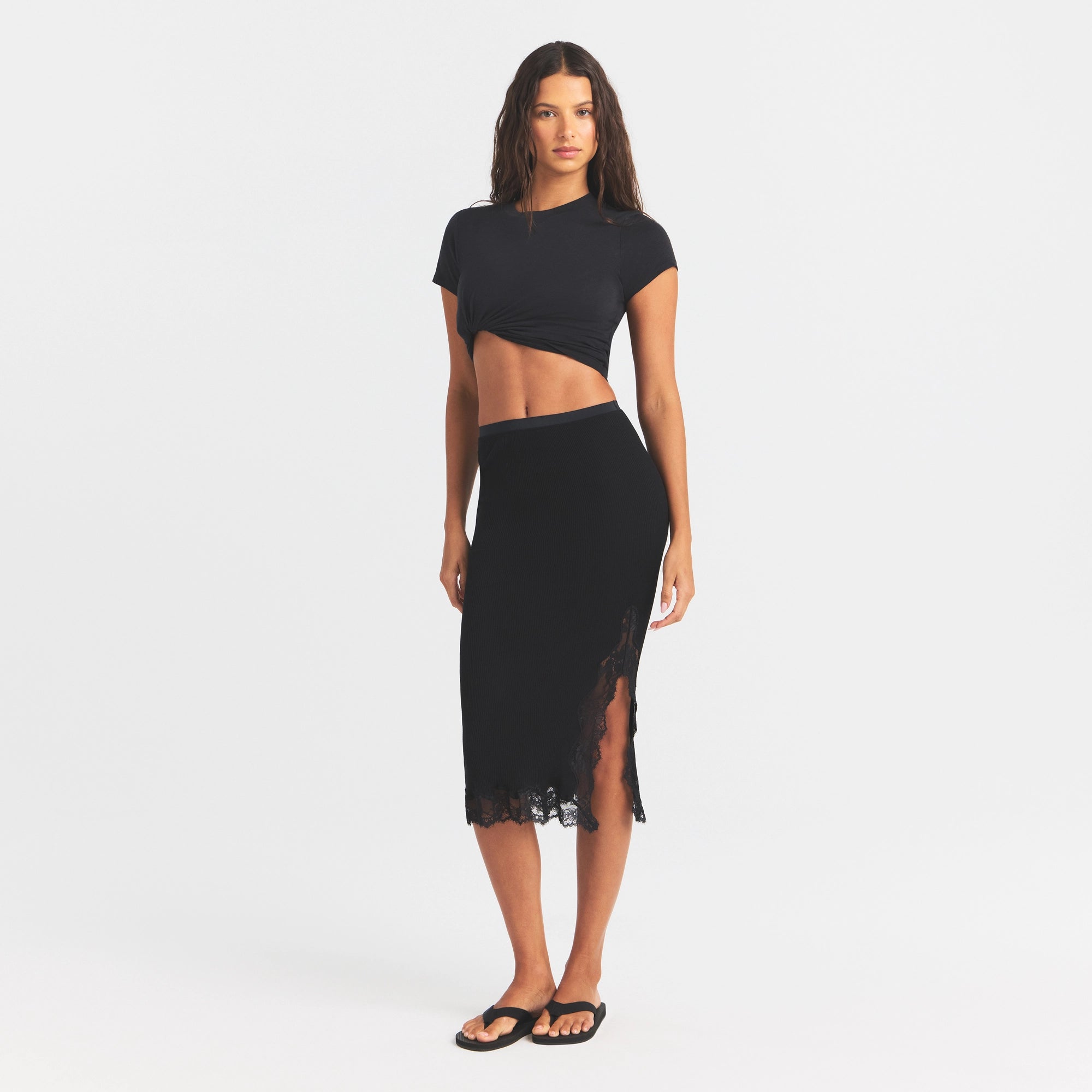 rib knit lace midi skirt rib knit lace midi skirt