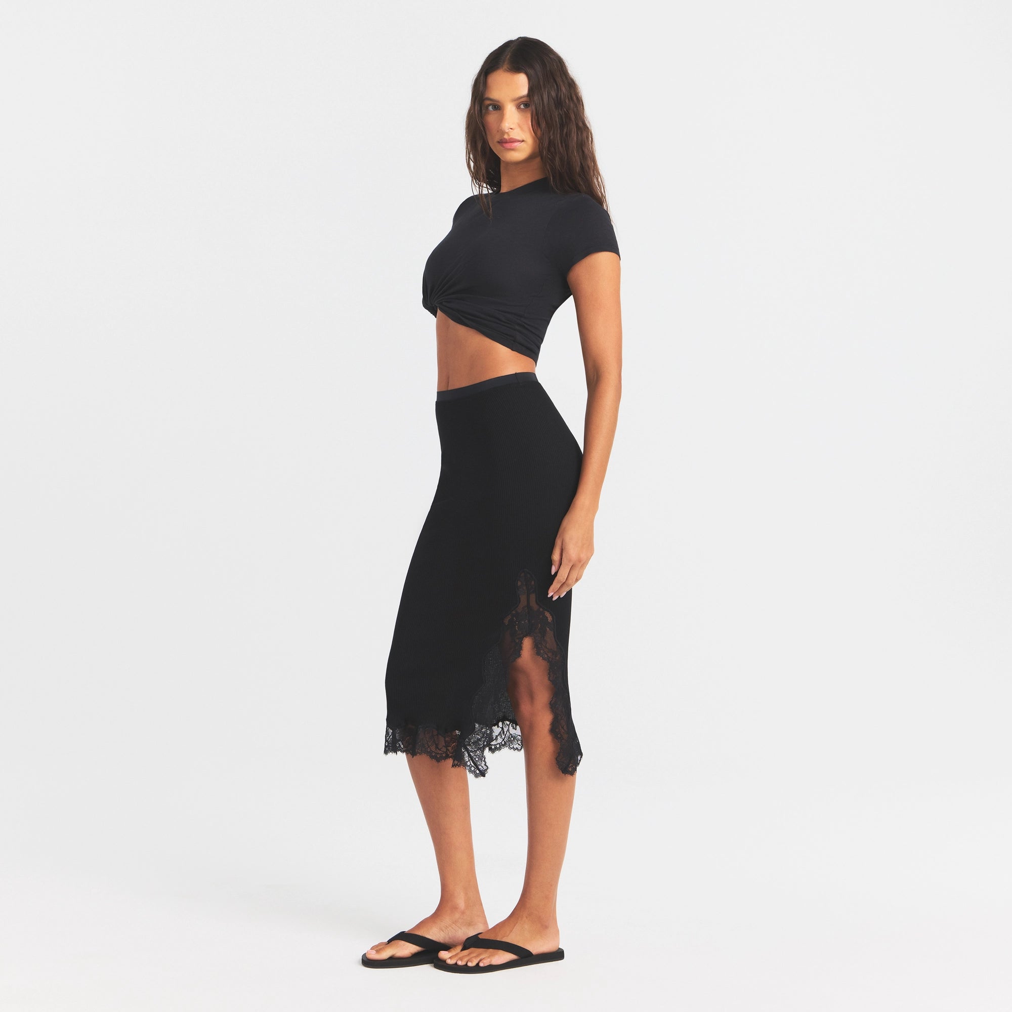 rib knit lace midi skirt rib knit lace midi skirt