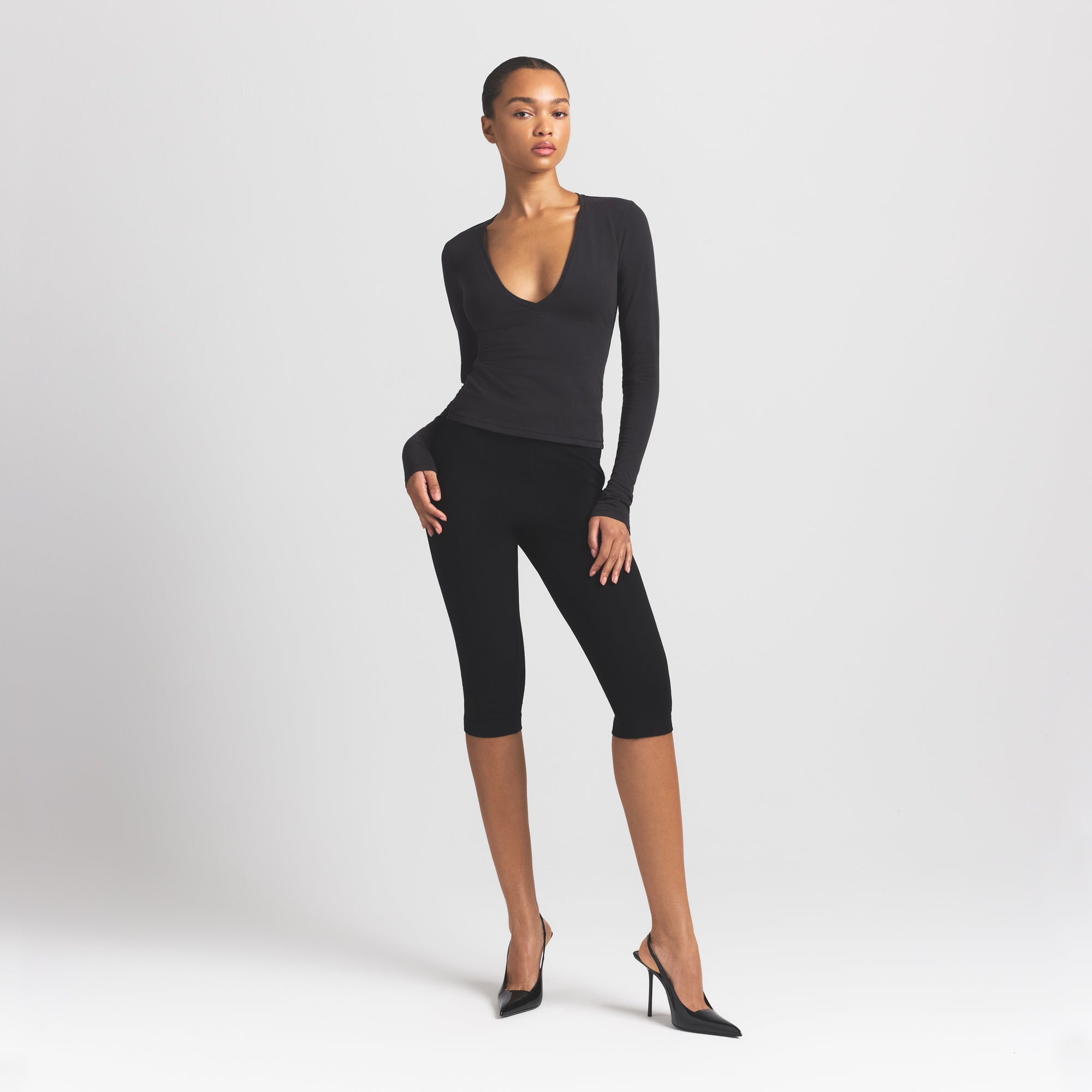 cotton jersey long sleeve plunge top cotton jersey long sleeve plunge top