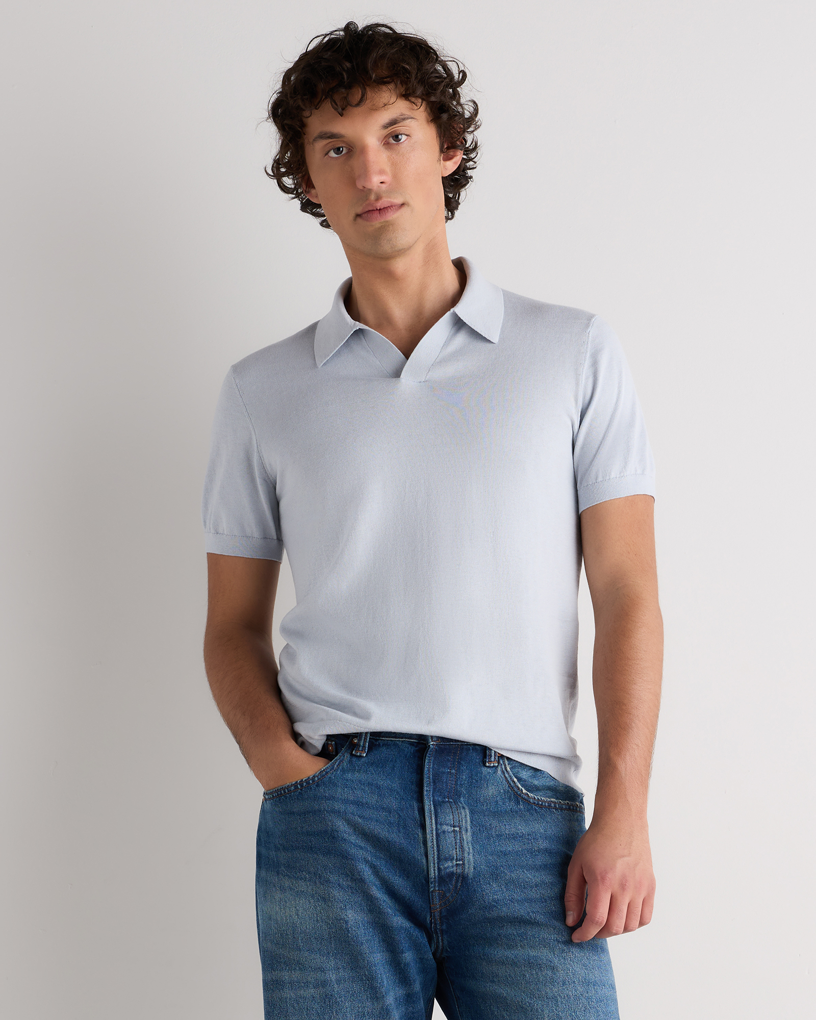 cotton silk johnny collar polo cotton silk johnny collar polo