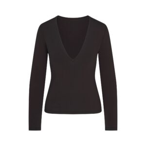 cotton jersey long sleeve plunge top