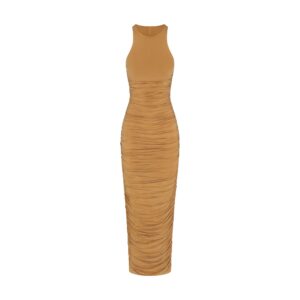 cupro jersey ruched long dress