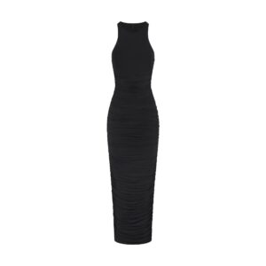 cupro jersey ruched long dress