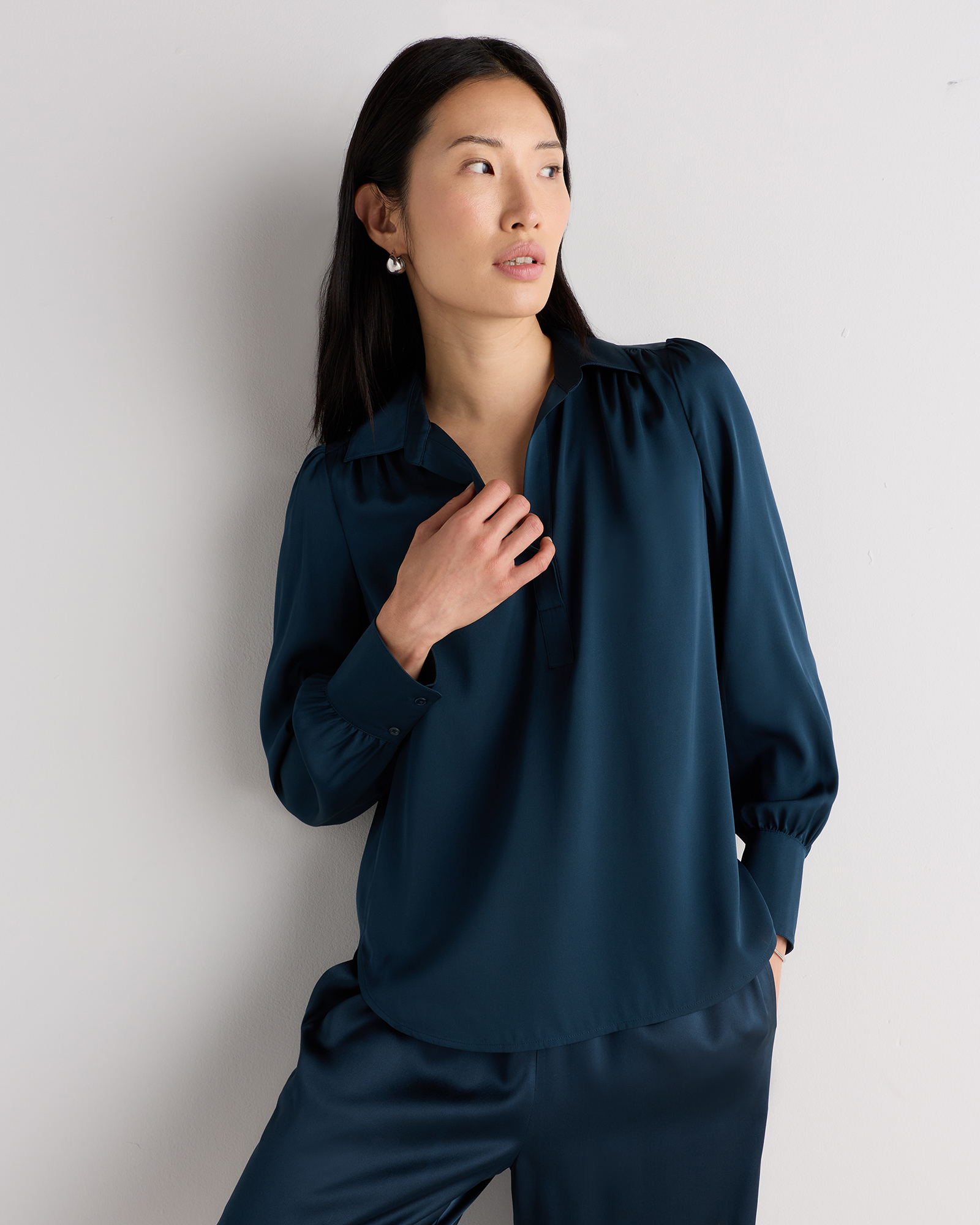washable stretch silk split neck blouse washable stretch silk split neck blouse