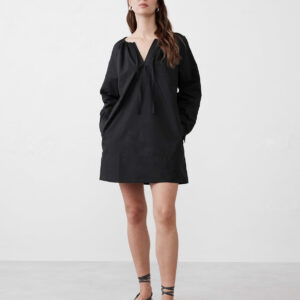 tie neck poplin mini dress