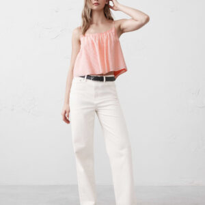 Home seersucker shirred neck cami