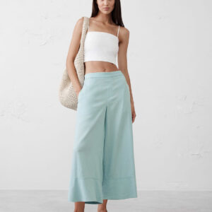 wide leg linen blend cropped pull on pant