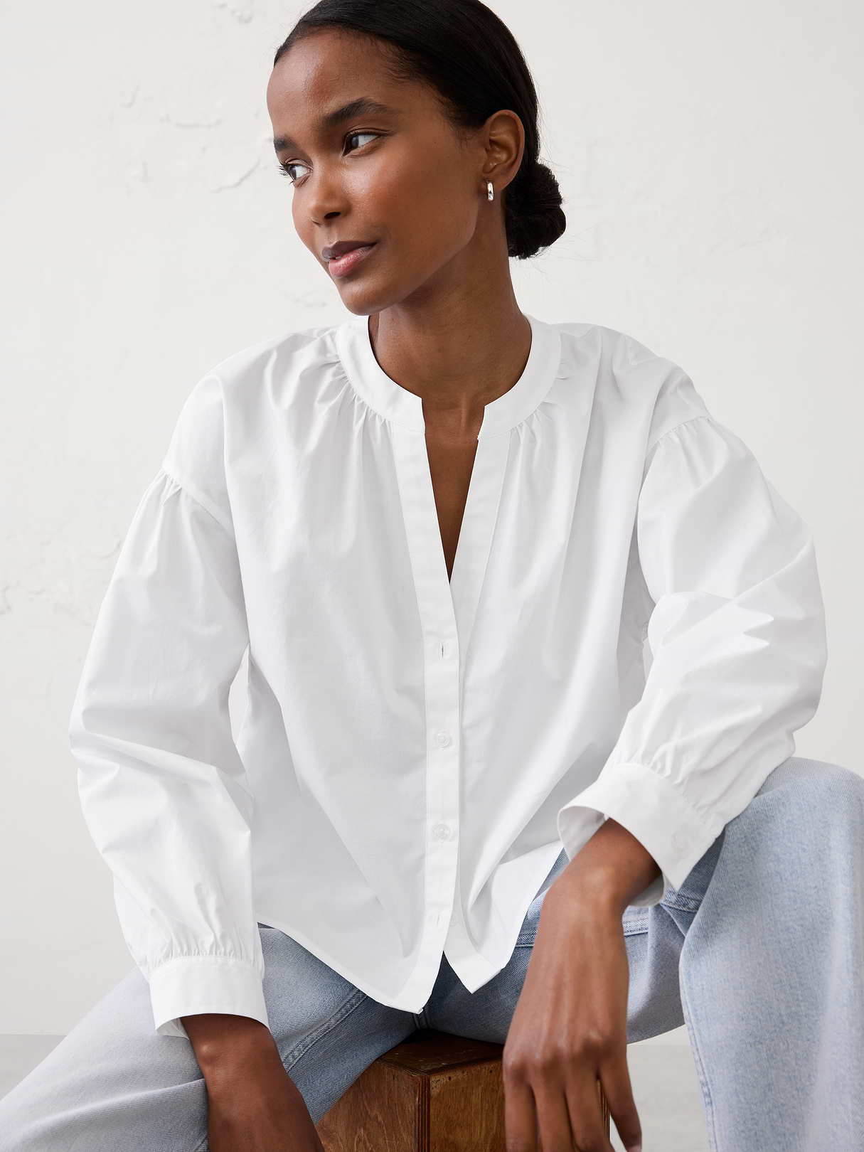 poplin puff sleeve buttoned top poplin puff sleeve buttoned top