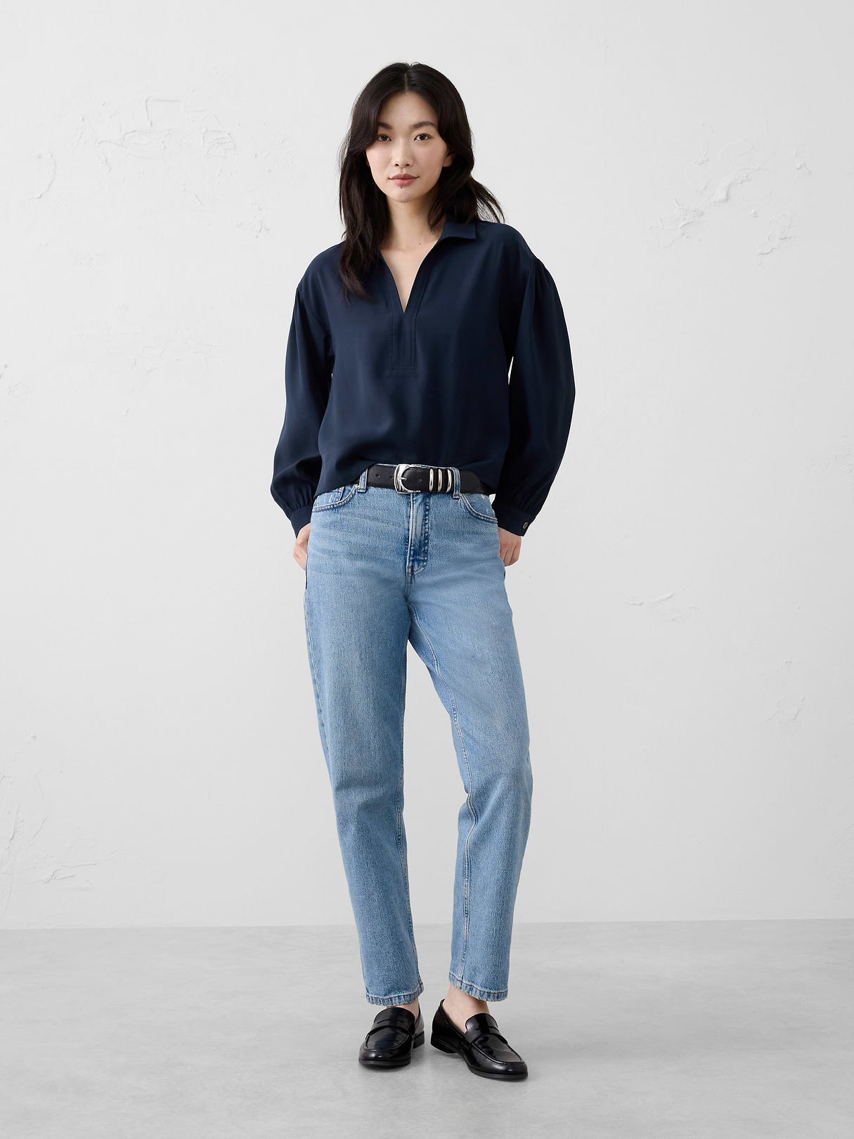 johnny collar twill popover top johnny collar twill popover top