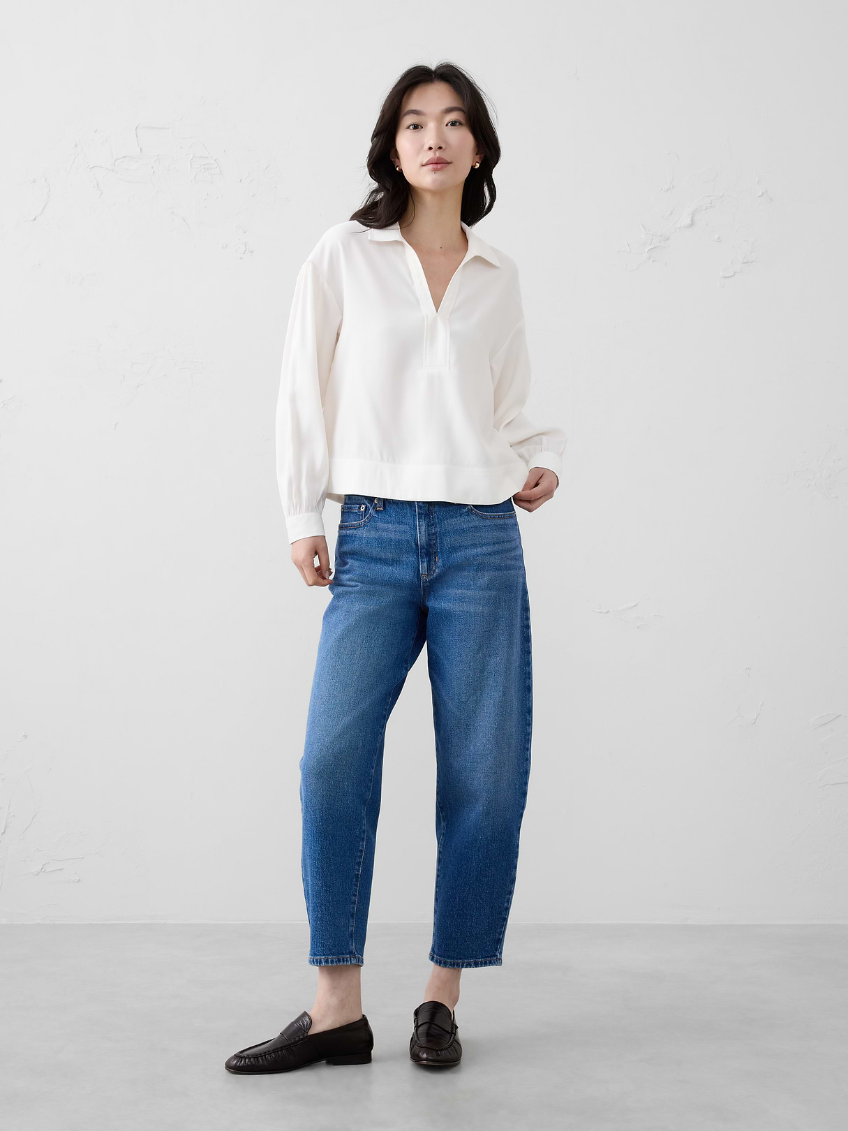 johnny collar twill popover top johnny collar twill popover top