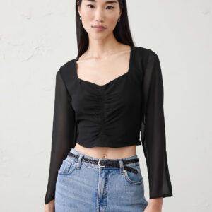 cropped shirred sweetheart neck top