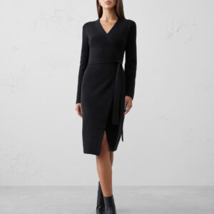 wrap knee length sweater dress