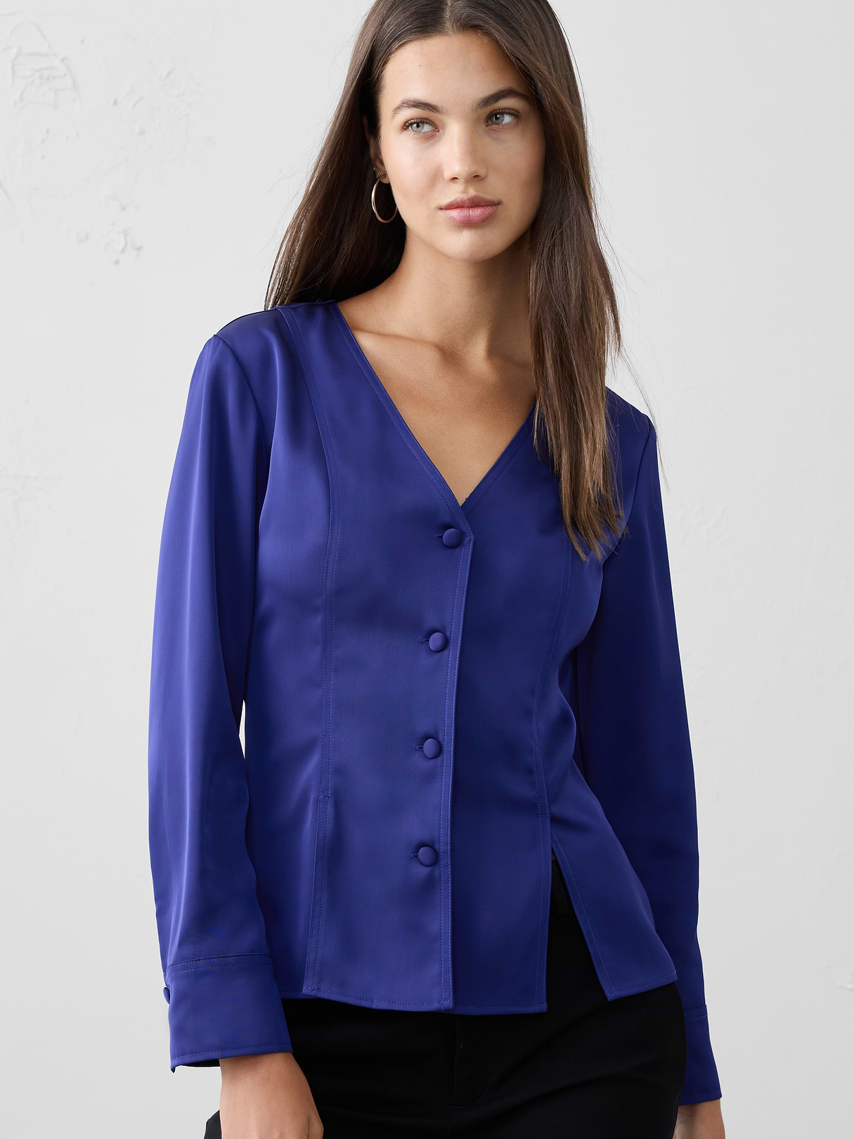 silky seamed slit blouse silky seamed slit blouse