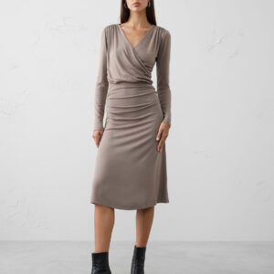 soft luxe knit wrap midi dress