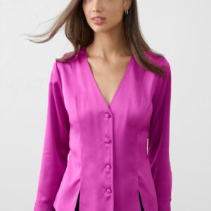 silky seamed slit blouse