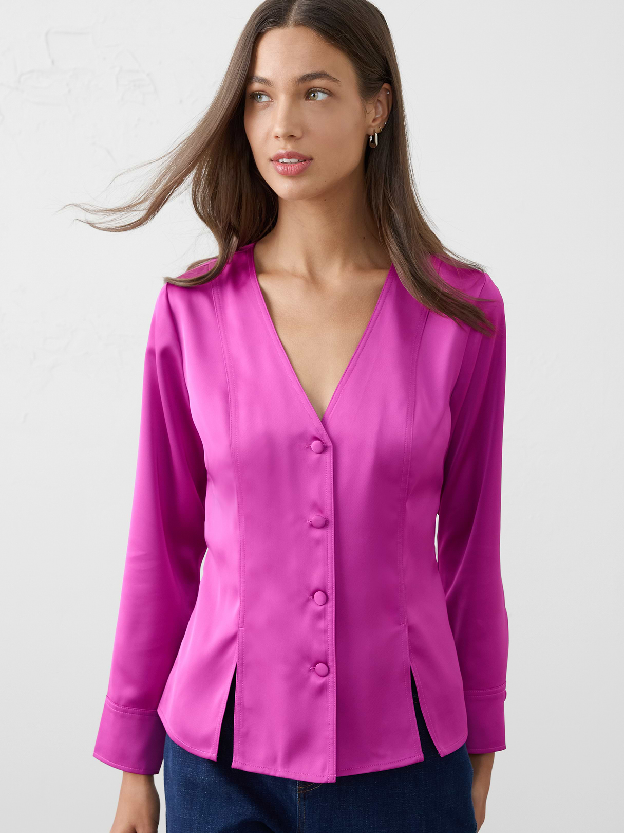 silky seamed slit blouse silky seamed slit blouse