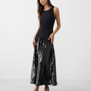 sequin drop waist maxi fit and flare dress