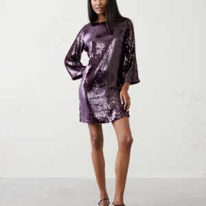 sequin open back mini fit and flare dress