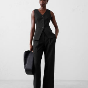 straight high rise double weave trouser