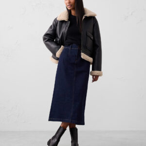 denim pleated maxi skirt