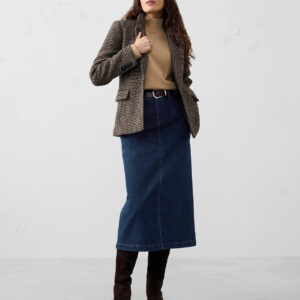 denim pleated maxi skirt