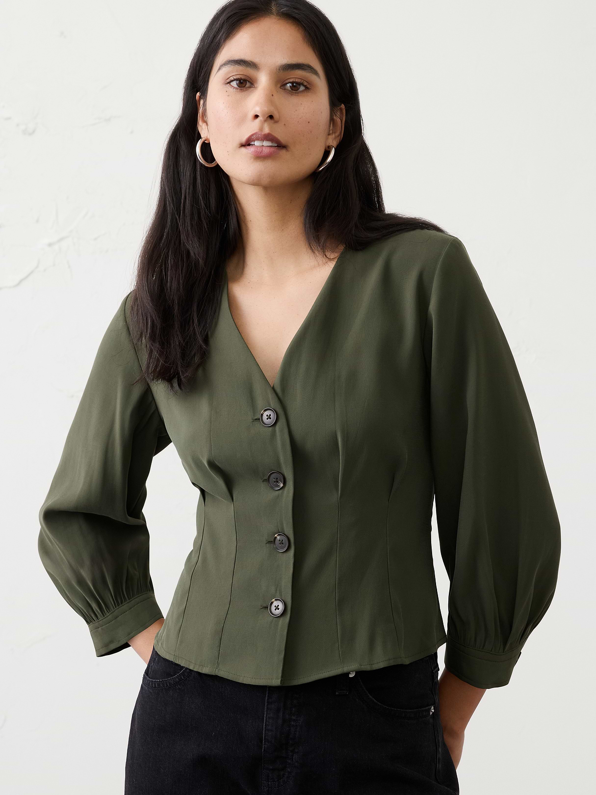 twill 3/4 sleeve corset shirt twill 3/4 sleeve corset shirt