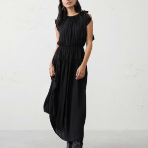 Home shirred neck drop waist midi dress