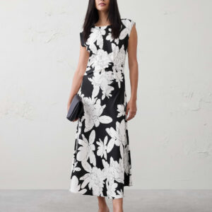 boatneck twist front satin midi dress