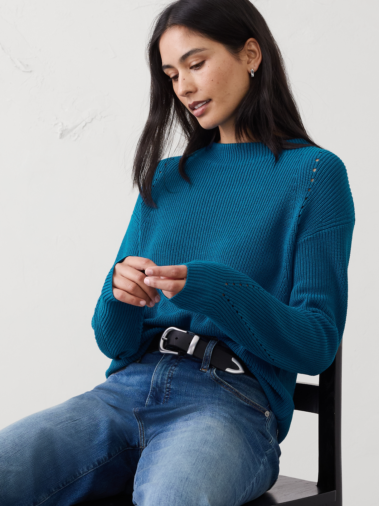 pointelle ribbed pullover sweater pointelle ribbed pullover sweater
