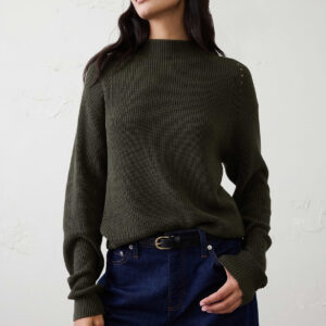 pointelle ribbed pullover sweater