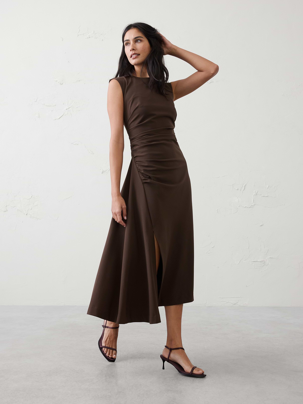 high neck shirred midi dress high neck shirred midi dress