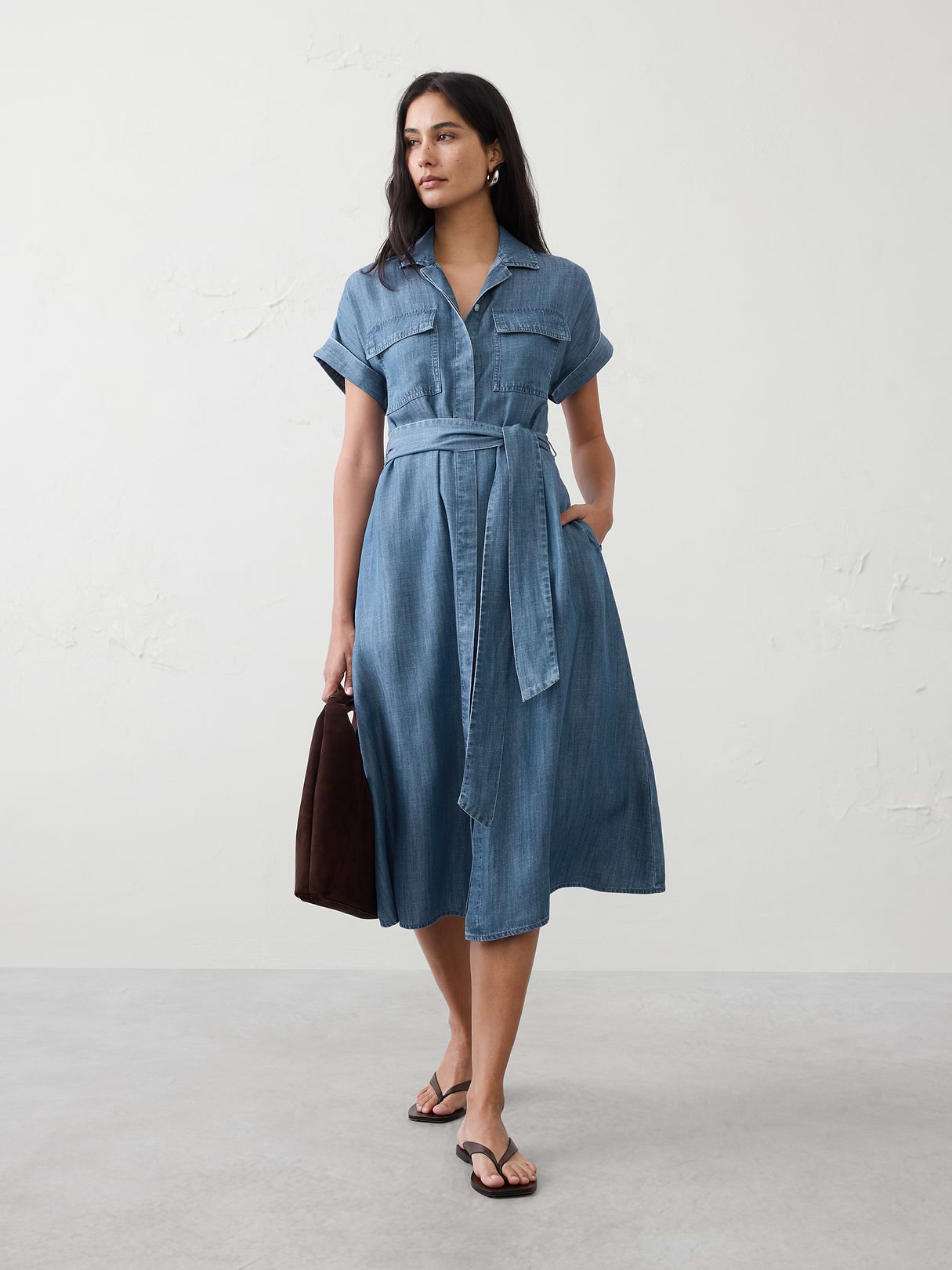 chambray utility midi shirtdress chambray utility midi shirtdress