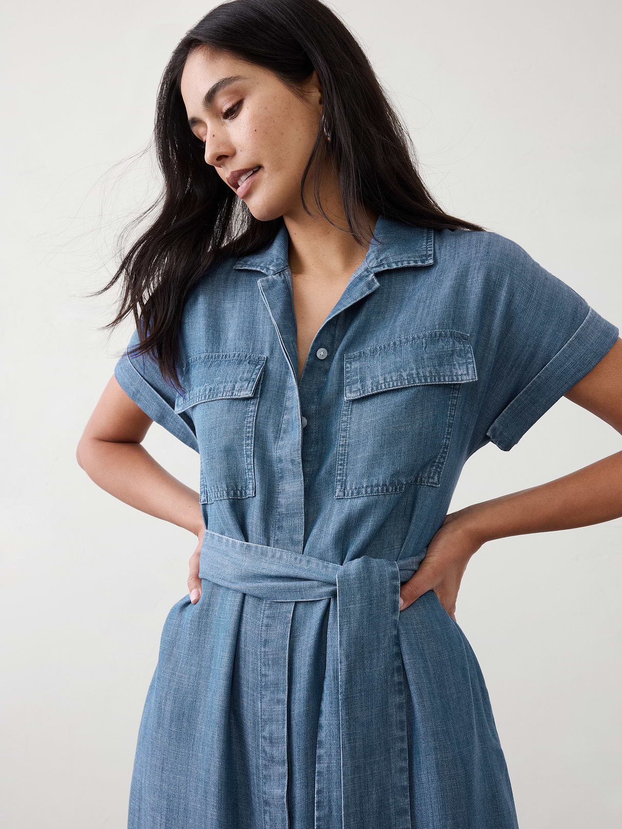 chambray utility midi shirtdress chambray utility midi shirtdress