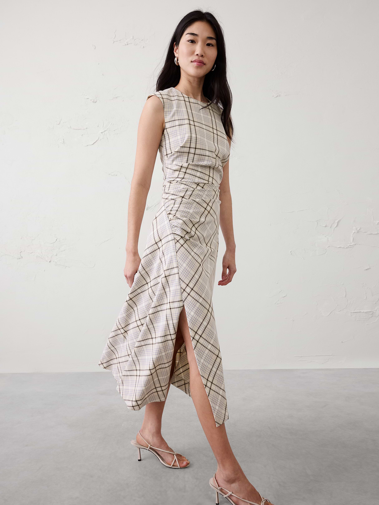 high neck shirred midi dress high neck shirred midi dress
