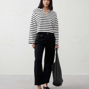 Витрина striped button notch neck sweater