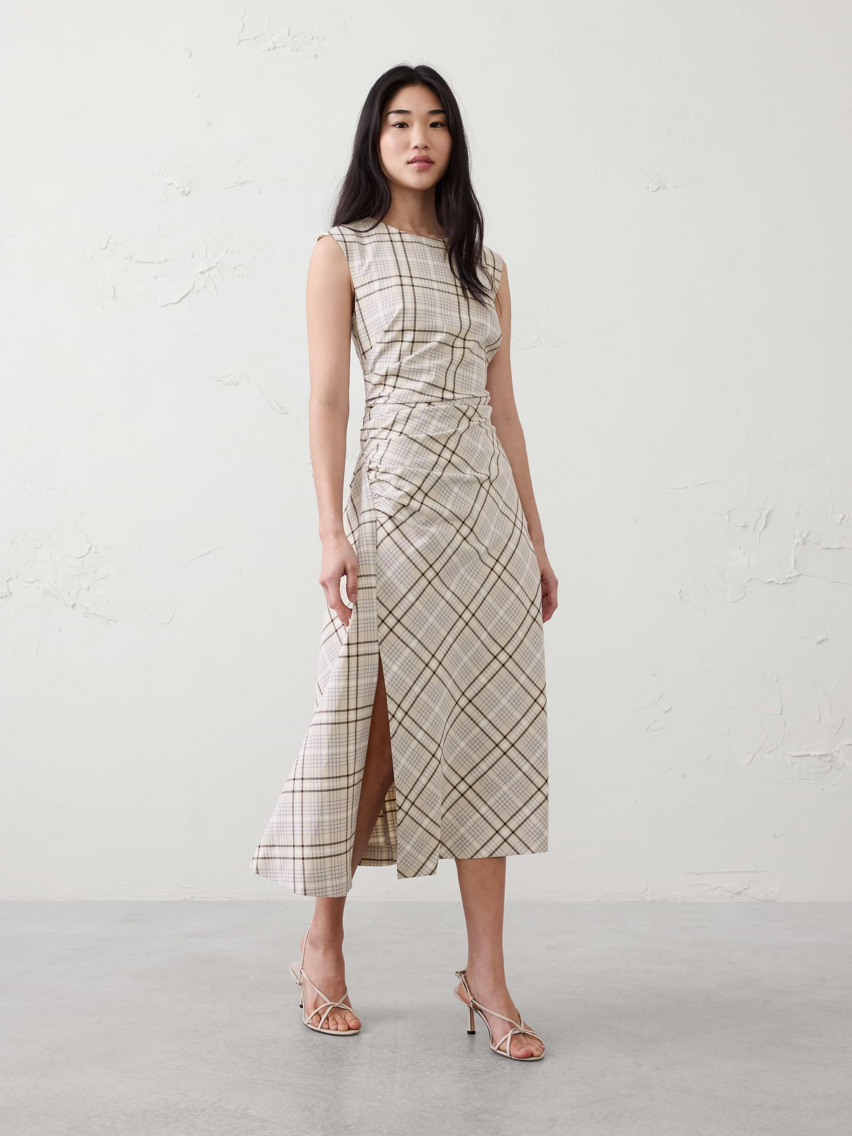 high neck shirred midi dress high neck shirred midi dress