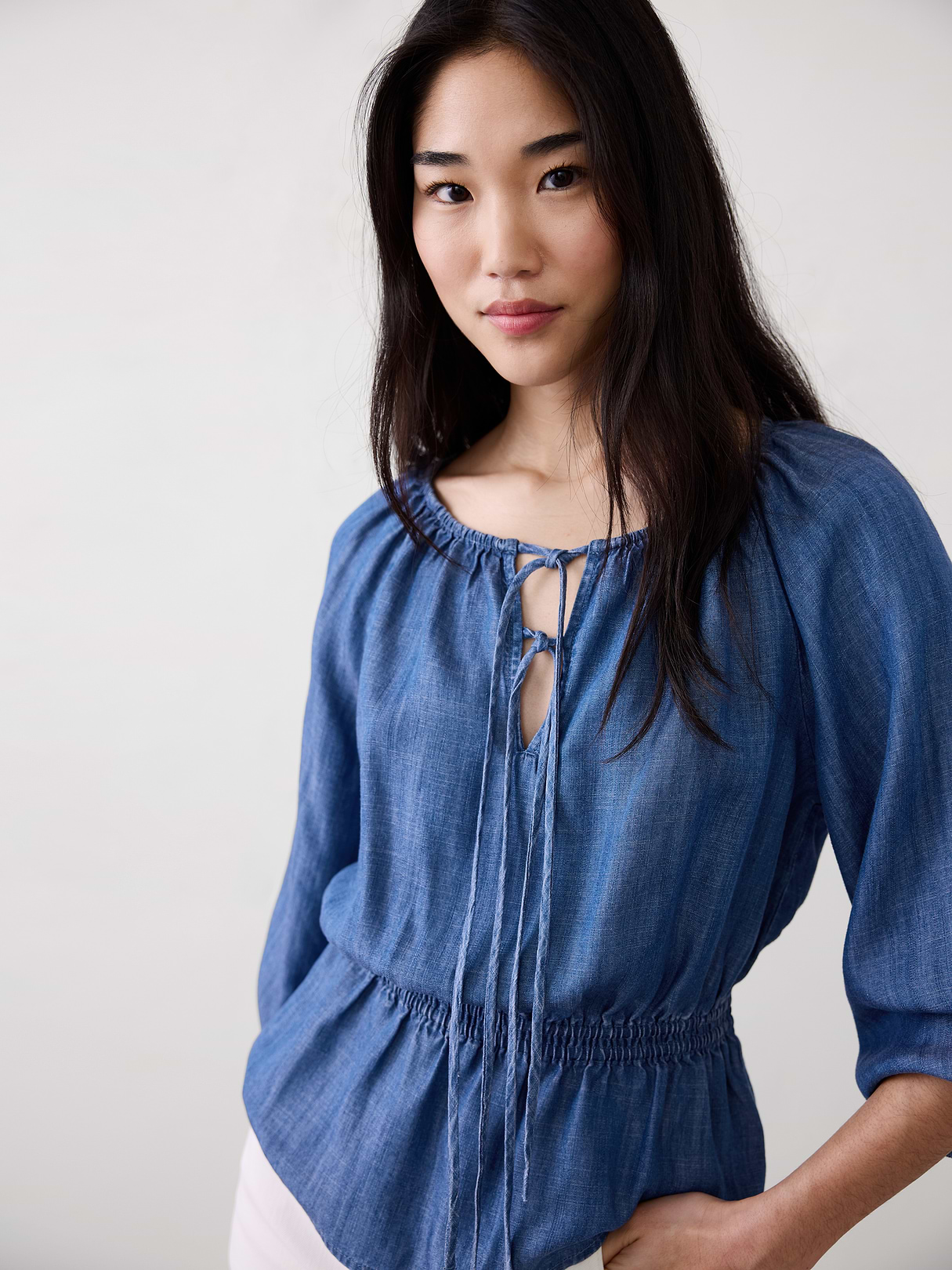 denim tie front top denim tie front top