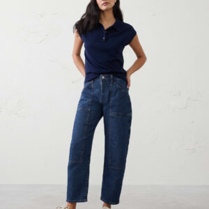 barrel leg mid rise utility jean