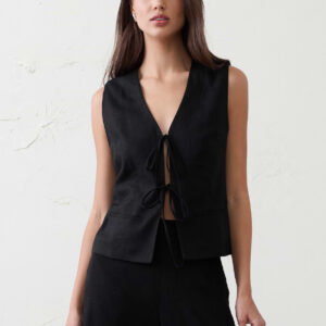 Витрина linen blend tie front vest